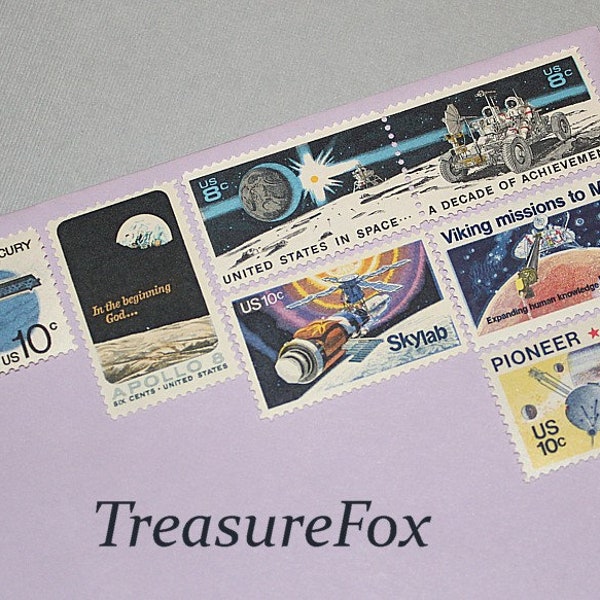 SPACE Travel .. Unused Vintage Postage Stamps .. Enough to mail 5 letters | 66c rate | Moon landing | Solar System stamps | Astronauts