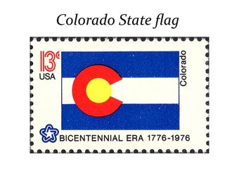 TEN 13c Colorado State Flag stamp | Vintage Unused US Postage Stamps | Denver | Rocky Mountain Bride | Western wedding | Stamps for mailing