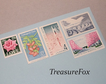 LOVE Pink and Blue .. Unused Vintage US Postage Stamps | mail 5 letters | Love stamp | Cherry Blossom time | Pink Rose LOVE | 68c rate