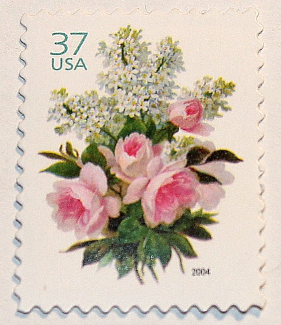 10 White Hydrangea and Lavender Rose Botanical Forever Postage Stamps //  Vintage White and Lilac Stamps // For Mailing Wedding Invitations and Cards