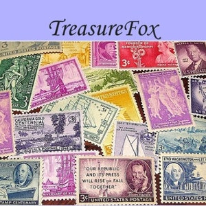 50 timbres-poste américains 3 c vintage inutilisés des années 40 et 50... Sac de 50 timbres différents. Collection de timbres, scrapbooking, correspondants