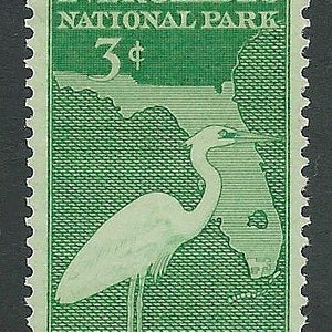 Pack of 10 .. 3c FLORIDA EVERGLADES Briefmarke von 1947 .. Vintage Unbenutzte US Briefmarken. Sonnenzustand, Alligatoren, Winterurlaub, Sumpfgebiete