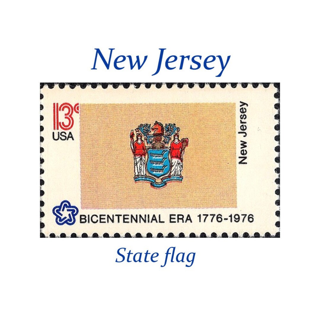 TEN 13c New Jersey State Flag Stamp Vintage Unused US Postage Stamps