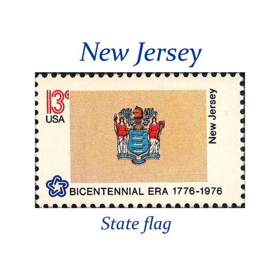 TEN 13c New Jersey State Flag Stamp Vintage Unused US Postage Stamps Newark  Northeast Wedding Statue of Liberty Stamps for Mailing 
