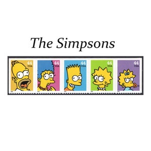 TEN 44c Simpsons Postzegels .. Vintage ongebruikte Amerikaanse postzegel | Amerikaanse cartoons | Tv-programma | Homerus | Marge | Bart | Lisa | | Maggie Folklore