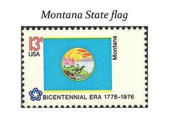 TEN 13c Montana State Flag stamp | Vintage Unused US Postage Stamps | Rocky Mountain Bride | Yellowstone | Glacier Park | Stamp for mailing