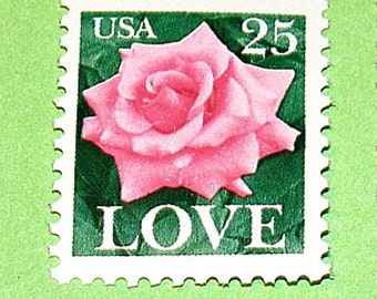 LIEFDE stempelset van 50.. Ongebruikte vintage postzegels.. 25 cent ROZE ROSE. Floral Love-stempel voor mailings en huwelijksuitnodigingen. Bruiden