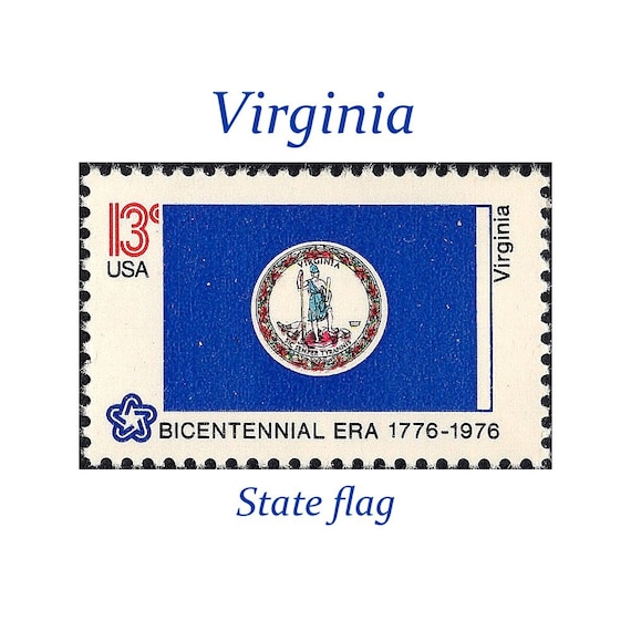 TEN 13c VIRGINIA State Flag stamp | Vintage Unused US Postage Stamps |  Southern Bride | Boho Wedding | Williamsburg | Stamps for mailing