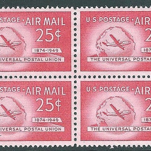 Paquete de DIEZ... Sellos de correo aéreo de la Unión Postal Universal de 25 c. de 1949... Sellos postales estadounidenses antiguos sin usar, catálogo Scott n.° C44, correo aéreo clásico