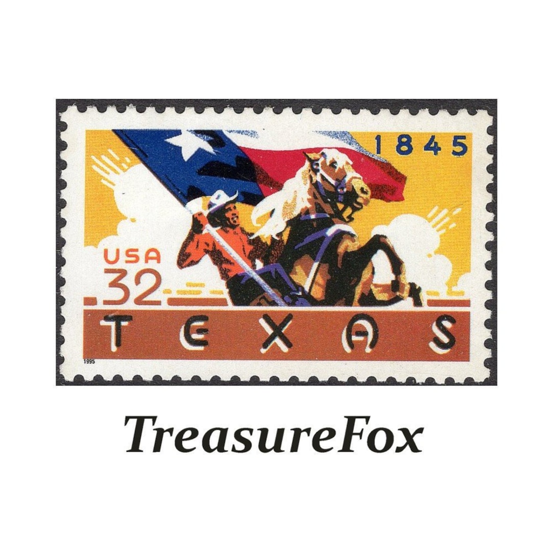 TEN 32c Texas Statehood Stamps .. Unused US Postage Stamps .. Lone Star State Houston Longhorn