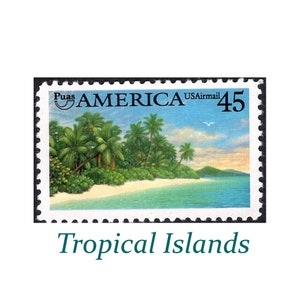 CINCO sellos de isla tropical de 45c / Sellos postales antiguos sin usar de EE. UU. / Boda tropical / Boda caribeña / Boda en la playa / Bahamas / ¡GUAU!