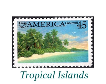 FIVE 45c Tropical Island stamp | Vintage Unused US Postage Stamps | Tropical Wedding | Caribbean Wedding | Beach Wedding | Bahamas | WOW!