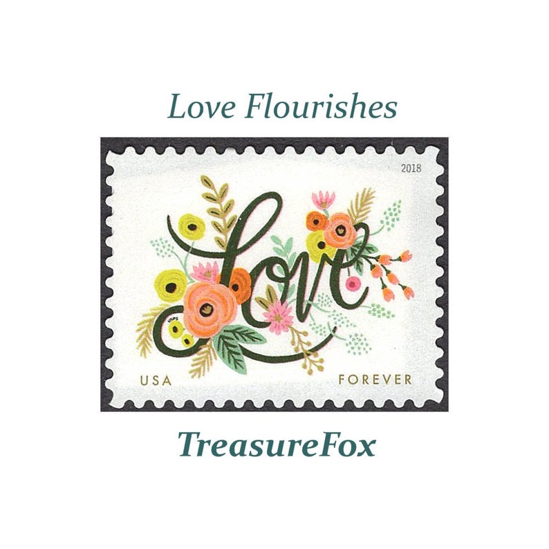 FIVE 5 LOVE Flourishes Unused Forever Postage Stamps Mail Etsy