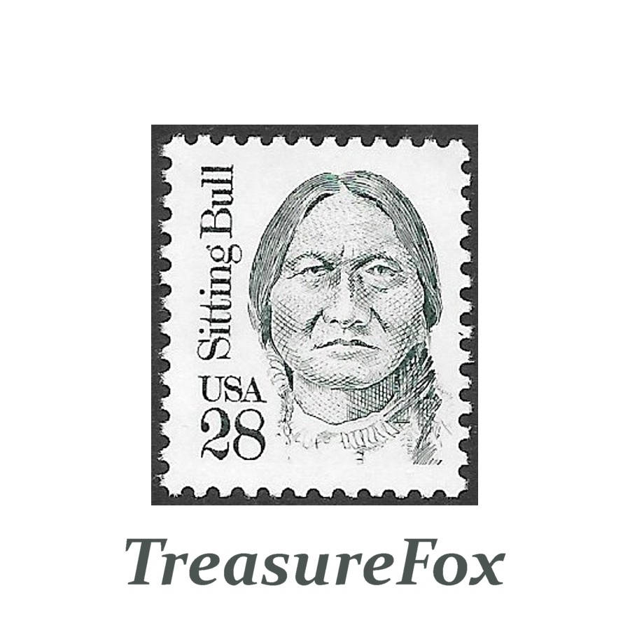 珍しい切手 アメリカ歴史 American Stamps Vintage Pack of 5 .. 28c Sitting Bull Stamp of 1989.. Vintage Unused