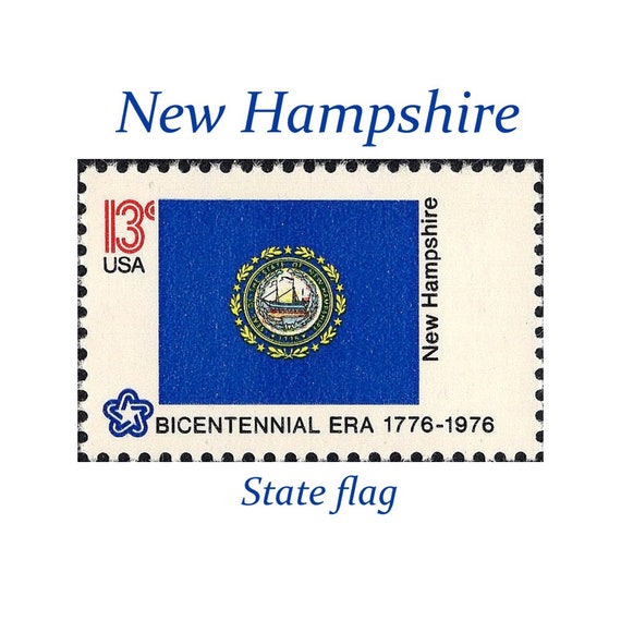 TEN 13c New Hampshire State Flag Stamp Vintage Unused US Postage Stamps  Northeast Wedding Skiing Mountains Stamps for Mailing 