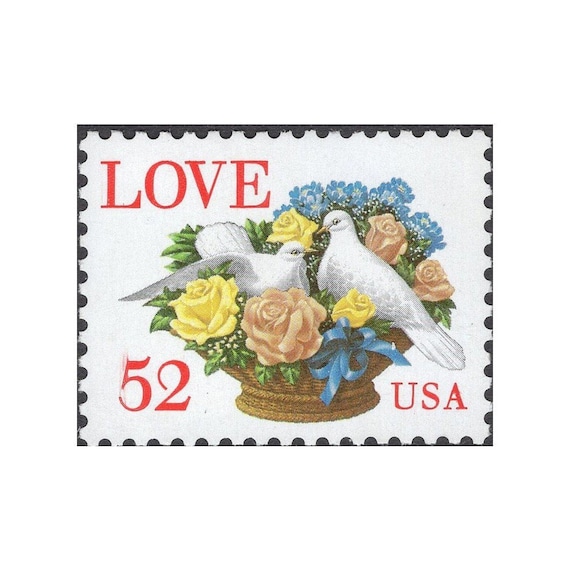 FIVE 52c Flowers and Birds LOVE Stamps .. Unused US Postage Stamps Love  Stamp Wedding Postage Valentine Victorian Postcard Flowers -  Israel