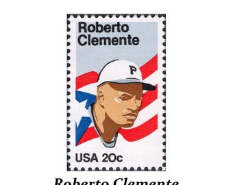 TEN 20c Roberto Clemente Stamp | Unused US Postage Stamps | Baseball | Pittsburgh Pirates | Hall of Fame | Civil Rights | Stamps for mailing