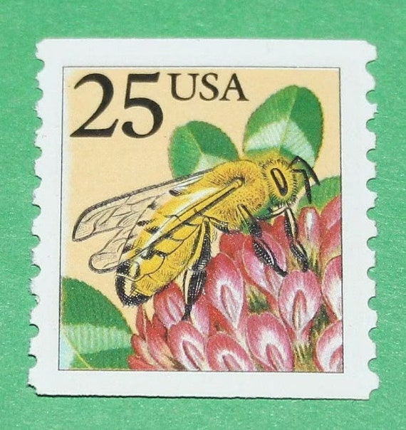 TEN 25c Honey Bee Stamps .. Vintage Unused US Postage Stamp .. Pollinators  | Wild Honey | Beeswax | Sweet Treat | Natures Candy | Pack of 10