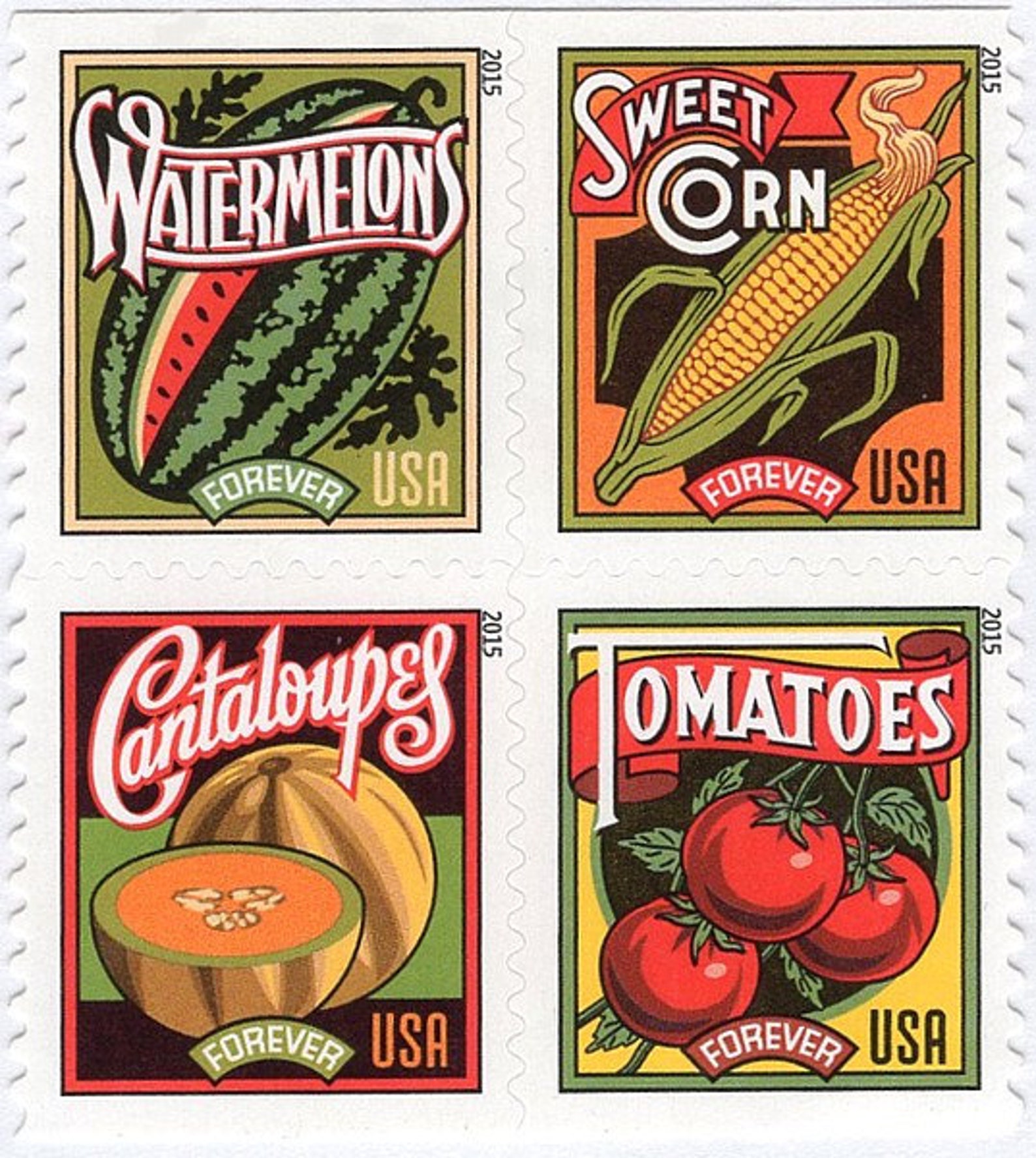 Set of Four 55c Summer Harvest Vegetables Forever stamps .. Etsy