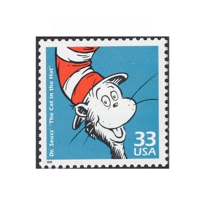 Fünf 33c Theodor Seuss Geisel Katzenbuch ..ungebrauchte US Briefmarken ..| Die 50er Jahre | Kinderbücher | Babyparty | Tolles Geschenk für Kinder