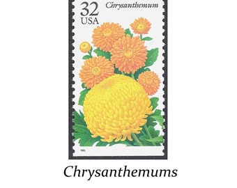 Fünf 32c Chrysantheme Blütenstempel | Vintage unbenutzte Briefmarke | 5er Pack Stempel | Hochzeitseinladung Porto | Beliebte Hochzeitsblumen