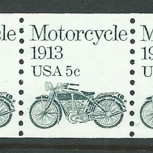 Pack of Ten .. 5c Motorcycle stamp 1913 Transportation coil series .. Unused US Postage Stamps . Gifts for bikers, 2 wheelers, hogs image 2