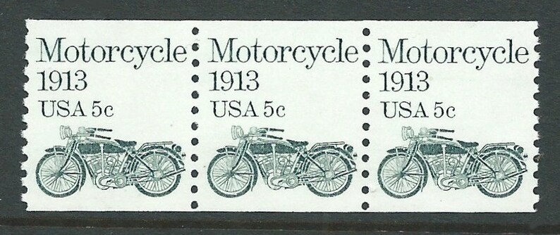 Pack of Ten .. 5c Motorcycle stamp 1913 Transportation coil series .. Unused US Postage Stamps . Gifts for bikers, 2 wheelers, hogs image 2