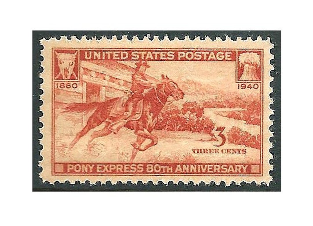 3c Pony Express Stamp .. Pack of 10 Unused Postage Stamps .. Vintage