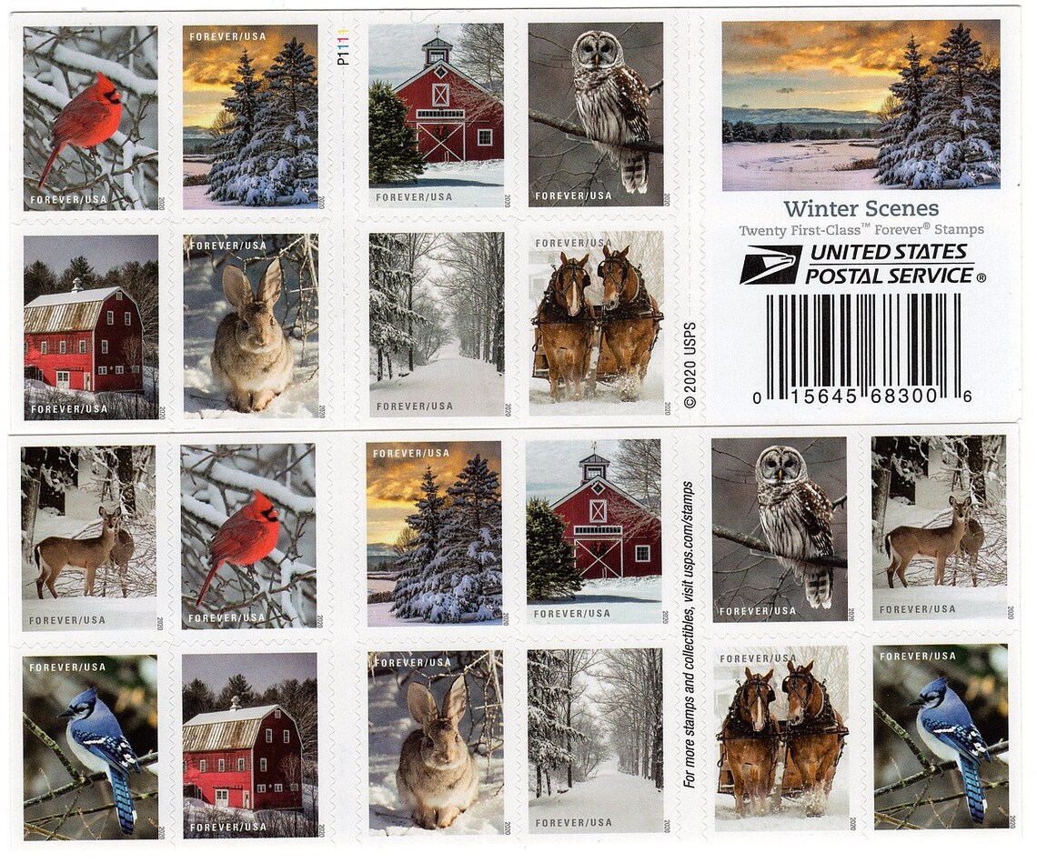 Winter Scenes Forever stamps Booklet of 20 stamps UNused | Etsy