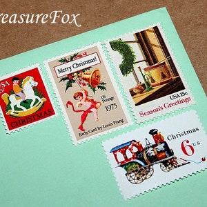 Sellos postales navideños... JUGUETES navideños... Sellos postales antiguos sin usar para enviar 5 cartas navideñas o tarjetas navideñas / Tarifa de 66 c