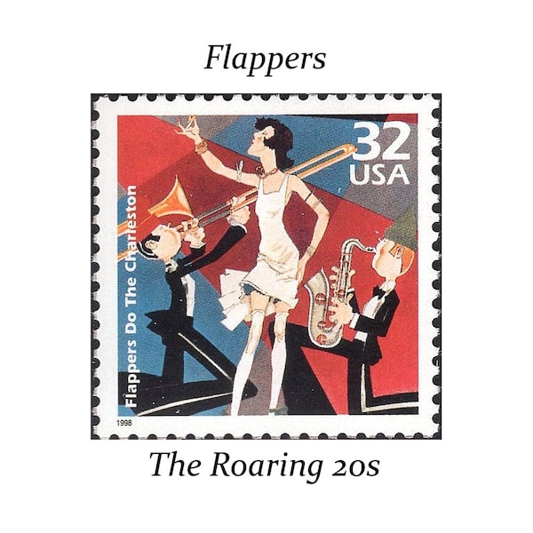 Five 32c Flappers Age of Jazz Stamps .. Unused US Postage Stamps | The 20s | Modern Dance and Art | Jazz | Bootleggers | Charleston Dance