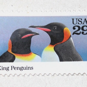 TEN 29c Pingüino Rey Sellos Postales .. Sellos postales estadounidenses no utilizados .. Animales del zoológico / Animales árticos / Fiesta en el zoológico / Animales de libro para niños