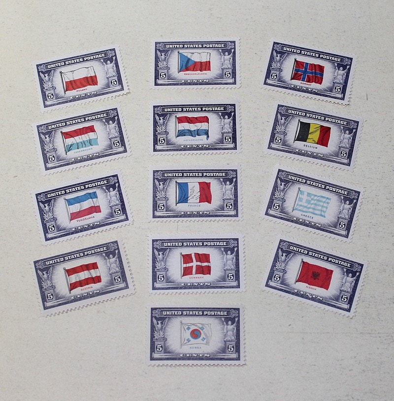 Vintage Unused US Postage Stamps .. OVERRUN NATIONS Flags Set of