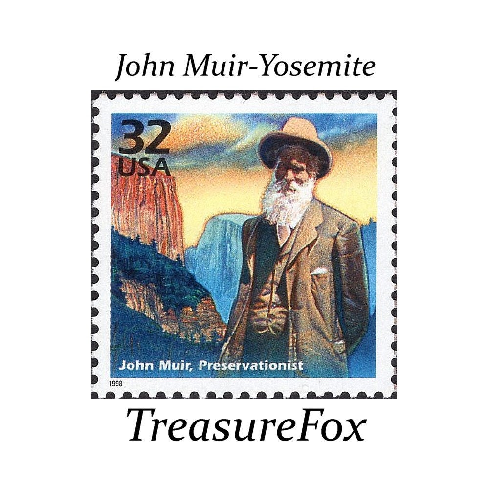 Cinq timbres John Muir 32 c. Timbres-poste américains non utilisés | Yosemite | Parcs nationaux | Écologiste | Parcs de Californie | Timbres pour l'envoi