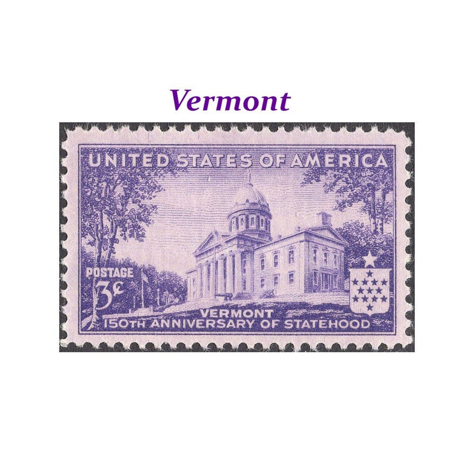 3c Vermont Statehood Stamp .. Unused US Postage Stamps .. Pack Etsy