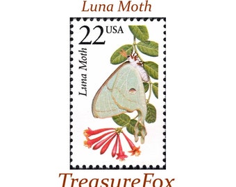 Five 22c Luna Moth Stamp | Unused US Postage Stamps | Pack of 5 stamps | Nature on stamps | Wildlife | Boho Wedding | Stamps for Mailing