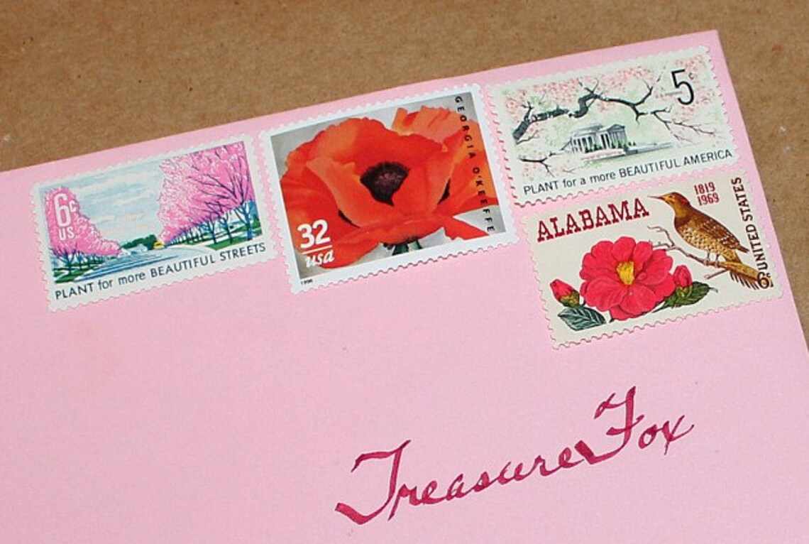 Floral Delight .. Unused Vintage Postage Stamps .. Enough to Etsy