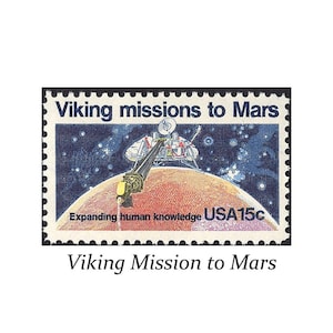 Sello espacial Viking Missions to Mars de 15 c. Sellos postales estadounidenses sin usar. Paquete de 10 sellos / Exploración espacial / Sistema solar / Misión a Marte