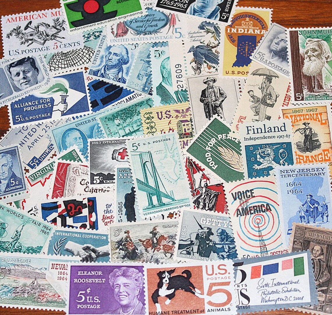 50 Unused Vintage 5c US Postage Stamps From the 1960s .. Grab Etsy