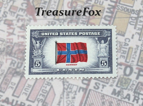 TEN 5c Flag of Norway .. Unused US Postage Stamps .. From the