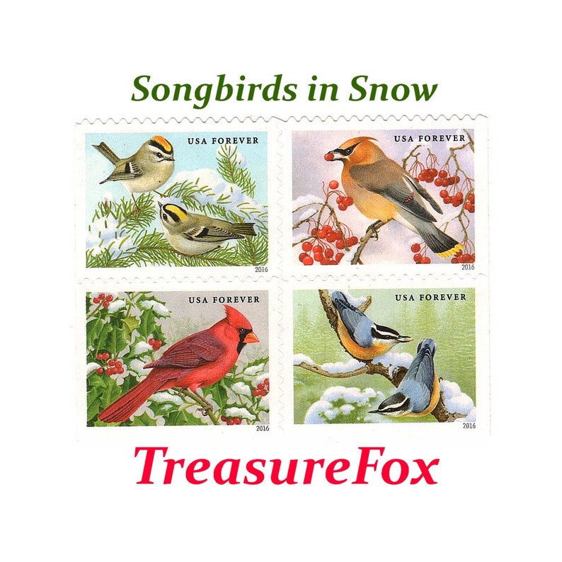 Songbirds in Snow Forever stamps .. Block of 4 stamps .. | Etsy