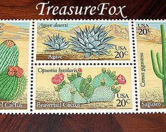 Selos de plantas de cacto 20c .. Pacote de 50 .. Selos postais vintage não utilizados dos EUA .. Selos temáticos do sudoeste para casamentos e correspondência