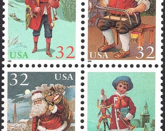 TEN 32c Santa and Children stamps .. Vintage Unused US Postage Stamps | Seasons Greetings | Postcards | Christmas Card | Victorian Christmas