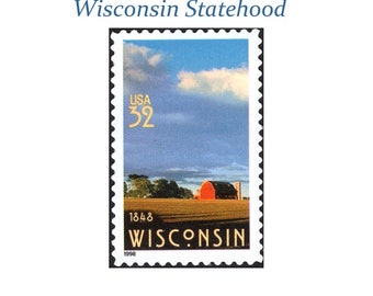 32c WISCONSIN Statehood stamp | Vintage Unused US Postage Stamp | Pack of 10 stamps | Farming | Barn Wedding | Midwest Bride | Self-sticking
