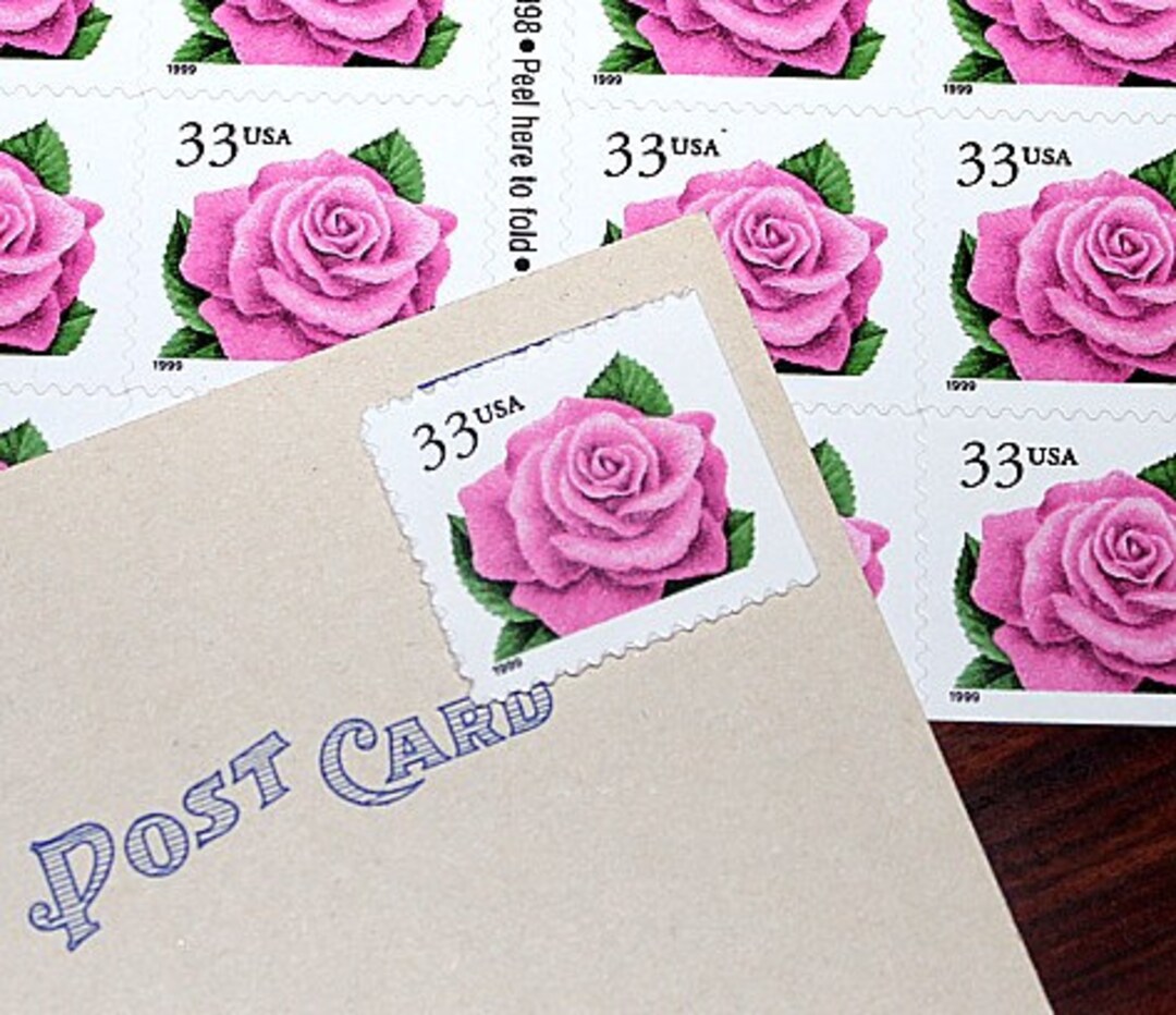 Pink Roses II .. Unused Vintage Postage Stamps Mail Wedding Invitations