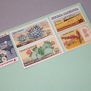 SOUTHWESTERN DESERTS .. Unused Vintage Postage Stamps 68 cent rate mail 5 letters Wedding invitation postage Desert plants Western image 2