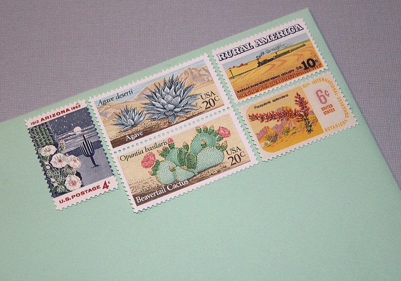 SOUTHWESTERN DESERTS .. Unused Vintage Postage Stamps 68 cent rate mail 5 letters Wedding invitation postage Desert plants Western image 2