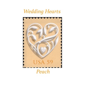 FIVE 59c couleur pêche mariage coeurs timbres... Timbres-poste des États-Unis inutilisés | Timbre d'amour | Frais de port de mariage | Carte de Saint-Valentin | Carte postale victorienne