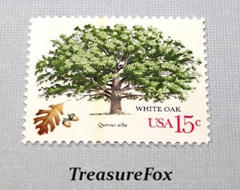 TEN 15c American White Oak Tree Stamps .. Vintage UNused US Postage Stamp .. Southern Bride | Acorns |  | Pack of 10