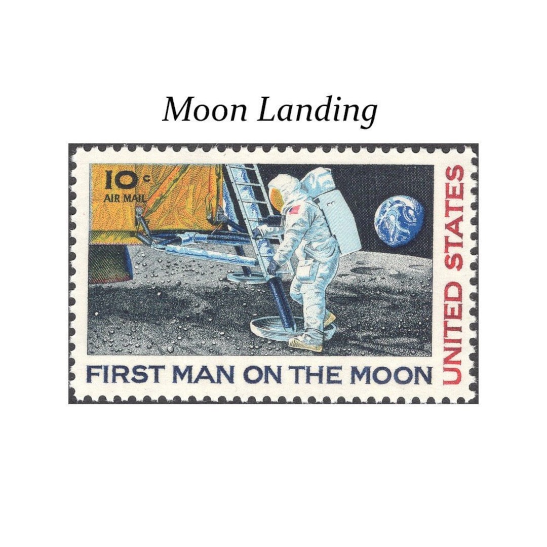 10 セント月面着陸航空郵便切手 10 枚。未使用のビンテージ郵便切手